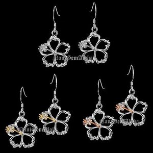 Pendiente Hawaiano Hibisco Flor Out Line Flotante Plata de Ley 925 Cuelga - Imagen 1 de 4