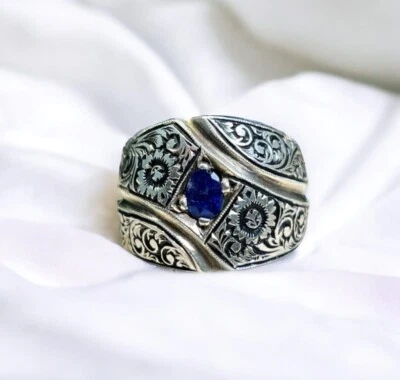 Anel unissex masculino feminino safira azul prata 925 homem Nelam safira natural real - Imagem 1 de 4