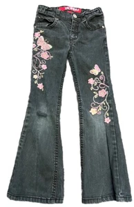 Vintage Y2k Bongo Jeans Girls Size 6 Butterflies Flowers Sequins Flare - Picture 1 of 6