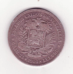 1904 SILVER 5 BOLIVARES (VENEZUELA) - Picture 1 of 2