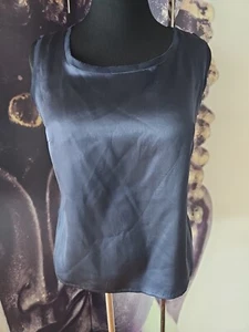 ESCADA Women's Sleeveless Scoop Neck Frayed Trim BLUE Silk Tank Shell Blouse 42 - Picture 1 of 7