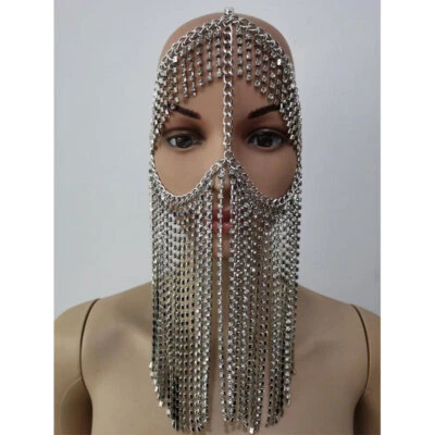 Máscara de cadena de velo Prendas para la cabeza Diamantes de imitación Borla Joyería Máscara de baile Mujeres Foto 1 de 4