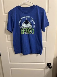 Aftco Fishing T-Shirt M Boy's Outdoors Short Sleeve Pullover Crew Neck Blue - Picture 1 of 3