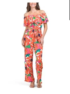 $198 Trina Turk M Floral Off The Shoulder Feverish Jumpsuit Pants Suit One Piece - Picture 1 of 2