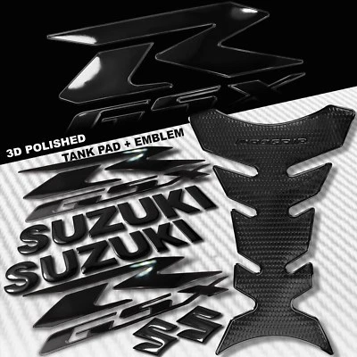 ALMOHADILLA DE TANQUE DE COMBUSTIBLE 2 TONOS NEGRA PRO GRIP + LOGOTIPO SUZUKI 3D 6" + KIT DE PEGATINAS EMBLEMA GSXR Foto 1 de 4