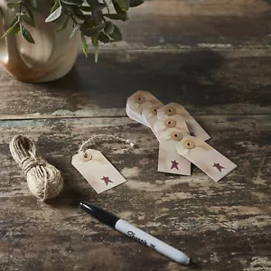 Primitive Star Tea Stained Paper Tag Burgundy 2.75x1.5 w/ Twine Set of 50 - Picture 1 of 6