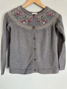 Hanna Anderson Fair Aisle Bow Floral Cardigan Sweater Embroidered Size Youth 10 - Picture 1 of 8