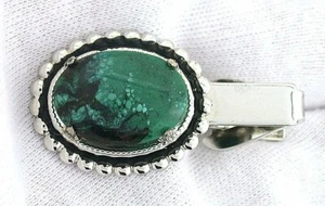 1 1/2 Inch 18x13 Oval Blue Arizona Blue Turquoise Cabochon Silver Color Tie Bar - Picture 1 of 2