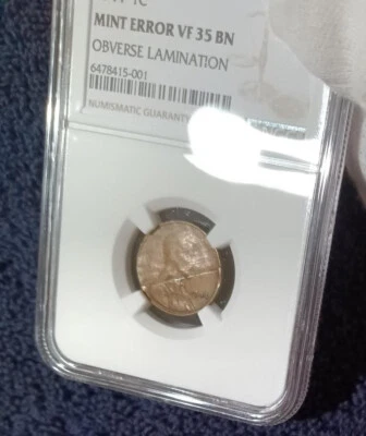1944 Lincoln Cent, NGC VF35, Extensive Obverse Lamination - Image 1 of 3