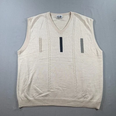 De Colección Ping Merino Lana Seda Suéter Chaleco Para Hombres XL Beige Pullover Cuello en V Cable Tejido Foto 1 de 4
