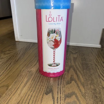 Copa de vino Lolita Holiday Beauty pintada a mano flor de pascua Navidad Foto 1 de 4