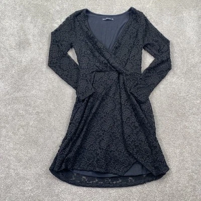 Abercrombie & Fitch Crochet Lace Wrap V-Neck Midi Dress Women's Size XS Black - Image 1 of 4