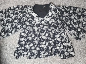 Suzanne Betro Top XL Babydoll Black Top Big Sleeves - Picture 1 of 8