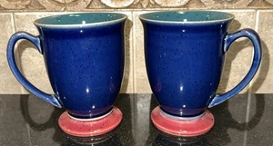 Pair of Denby Harlequin Footed Mugs 4 1/4” Blue & red exterior, Green Interior - Picture 1 of 4