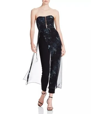 Haute Hippie Ginny Printed Silk OverlayJumpsuit Size 10 Silk Maxi Bustier Corset - Image 1 of 4