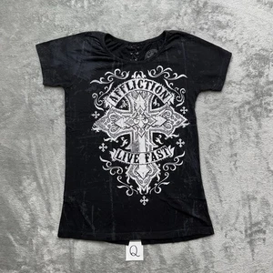 T-shirt Affliction "SAINT EDITH" manica corta stringata dietro taglia donna small - Foto 1 di 11