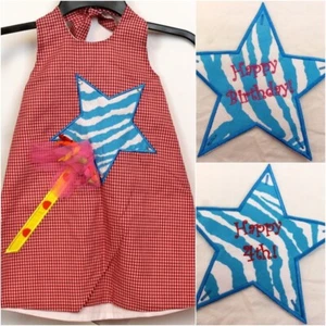 Potato Saks Red Gingham Halter Dress sz 4 Star Wand Ribbon Tulle Birthday July 4 - Picture 1 of 9