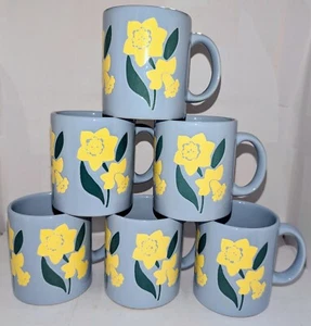 Vtg Waechtersbach Mugs x6 Sky Blue Yellow Daffodils Jonquil Mug Set Springtime🌾 - Picture 1 of 21