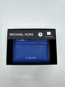 Michael Kors Electric Blue Tall Card/Identity Protection Wallet with Red Trim - Picture 1 of 8