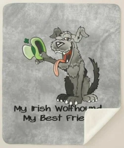 My Irish Wolfhound Best Friend Funny Cartoon Sherpa Fleece Throw Blanket  - Picture 1 of 6