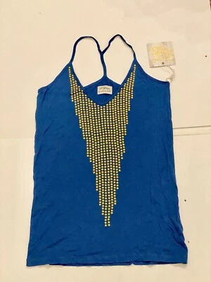 Torn by Ronny Kobo Blue Racer back Gold Tone Rivet Tank, Size Large NEW - Image 1 of 4