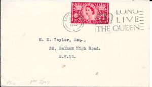 Coronation FDC with slogan"Long Live the Queen"  - to London 1953