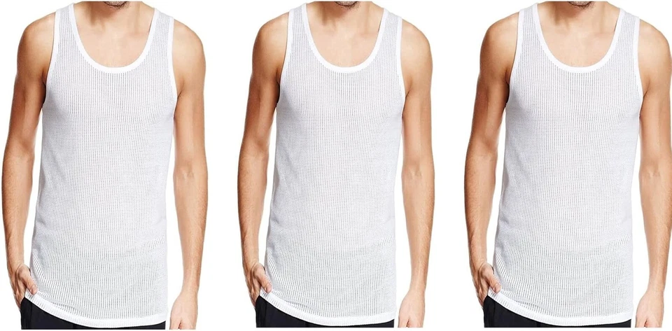 12 Pack of MENS VEST 100% COTTON TOP VEST MESH AIRTEX SLEEVELESS SUMMER S-2XL - Image 1 of 1