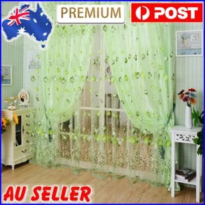 2pcs Tulip Flower Yarn Sheer Window Curtain Scarf Drapes (Green) - Picture 1 of 6