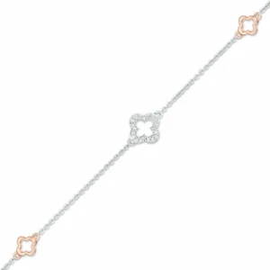 1/20Ct Diamond Accents Clover Outline Anklet in Sterling Silver - 10" Xmas Gift - Picture 1 of 4