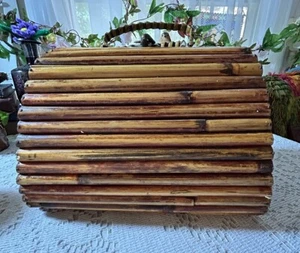 Vintage Small Bamboo Wooden Asian Hand Clutch Unique - Picture 1 of 8