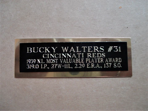 Bucky Walters Reds 1939 NL MVP Award Baseball Card Plaque Nameplate 1" X 3" Cover