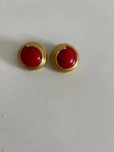 Orecchini Vintage NINA RICCI Tono Oro Rosso Finta Pietra Clip - Foto 1 di 5
