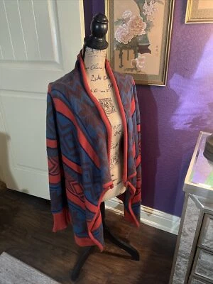 "Suéter abierto azul pizarra ladrillo rojo suroeste cárdigan de gran tamaño S M 44"" 31""" Foto 1 de 4