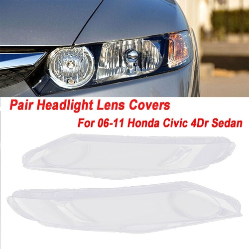 Front Pair Clear Headlight Lens Covers For 20062011 Honda Civic 4Door