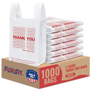 1000 Count Thank You Plastic Bags (12" X 6.5" X 21") White, T-Shirt, Grocery, Ta - Picture 1 of 12