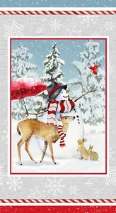 Welcome Winter Snowman Fabric Panel 24" x 44" Christmas/Holliday by Henry Glass - Picture 1 of 1