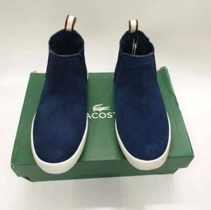 Lacoste Unisex Kids Ziane Chelsea SB Boots Blue Suede Leather Pull Ons 3.5 New - Picture 1 of 12