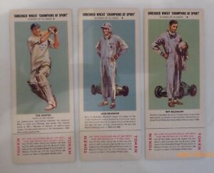 3 champions of sport Nabisco Shredded wheat cereal trade cards Dexter Brabham
