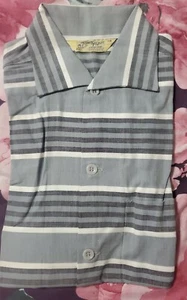 Vintage 60s Town Topic Juniors Blue White Striped 14 Buttons New short sleeve - Picture 1 of 5