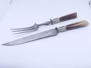 Francia cubiertos antiguos tenedor de carne cuchillo de carne mango de hierro y cuerno - Imagen 1 de 17