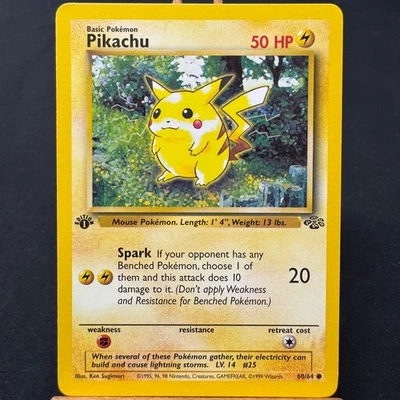 Pikachu - 60/64 - Jungle Set - 1st Edition - Common - Pokemon - WOTC - Played - Image 1 of 3