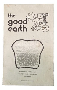 Vintage 1970s The Good Earth Restaurant Menu Newport Beach California CA - Picture 1 of 5