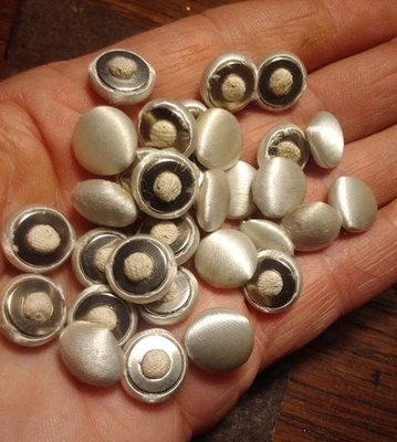 31 Satin Covered Metal Shank Button LOT Cloth Bride Gown Wedding Dress Vtg White - Image 1 of 4