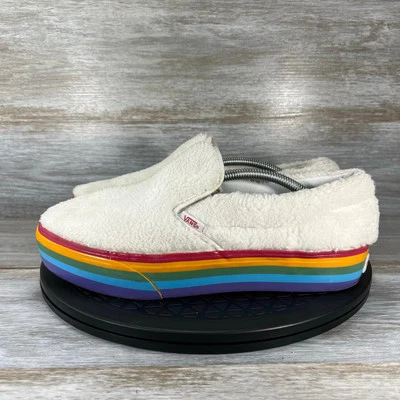 Vans Niños Sin Cordones Sherpa Difuso Blanco Con Plataforma Arco Iris Tenis Talla 7 Foto 1 de 4