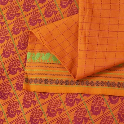 Saris Sánskriti Vintage Amarillo Algodón Puro Indio Ilkal Pavo Real Tejido a Mano 5+Yardas  Foto 1 de 4