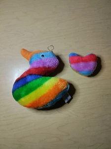 Vintage Dan Brechner Rainbow Stripe Duck And Heart Plush - 6" x 6" x 2" - Picture 1 of 8