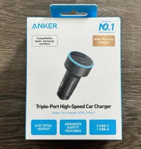 Anker 67W 3-Port 335 Car Charger Black - Charge Up to 3 Devices at Once - Black - Photo 1 sur 1