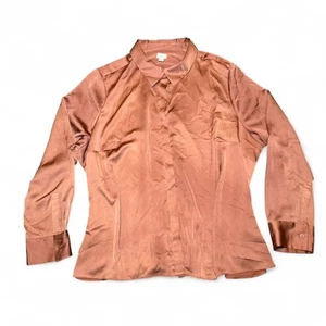 A New Day Damen 2X Braun Satin Button Down Bluse Langarm Plus - Bild 1 von 5