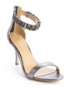 Badgley Mischka Silver Leather Rope & Crystal HAWTHORNE Heel Sandals Size 8 M - Picture 1 of 10