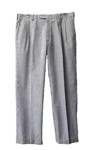 Pantalone elegante uomo Paul Fredrick cotone blu/bianco righe plissettato con polsini 39X28,5" - Foto 1 di 8